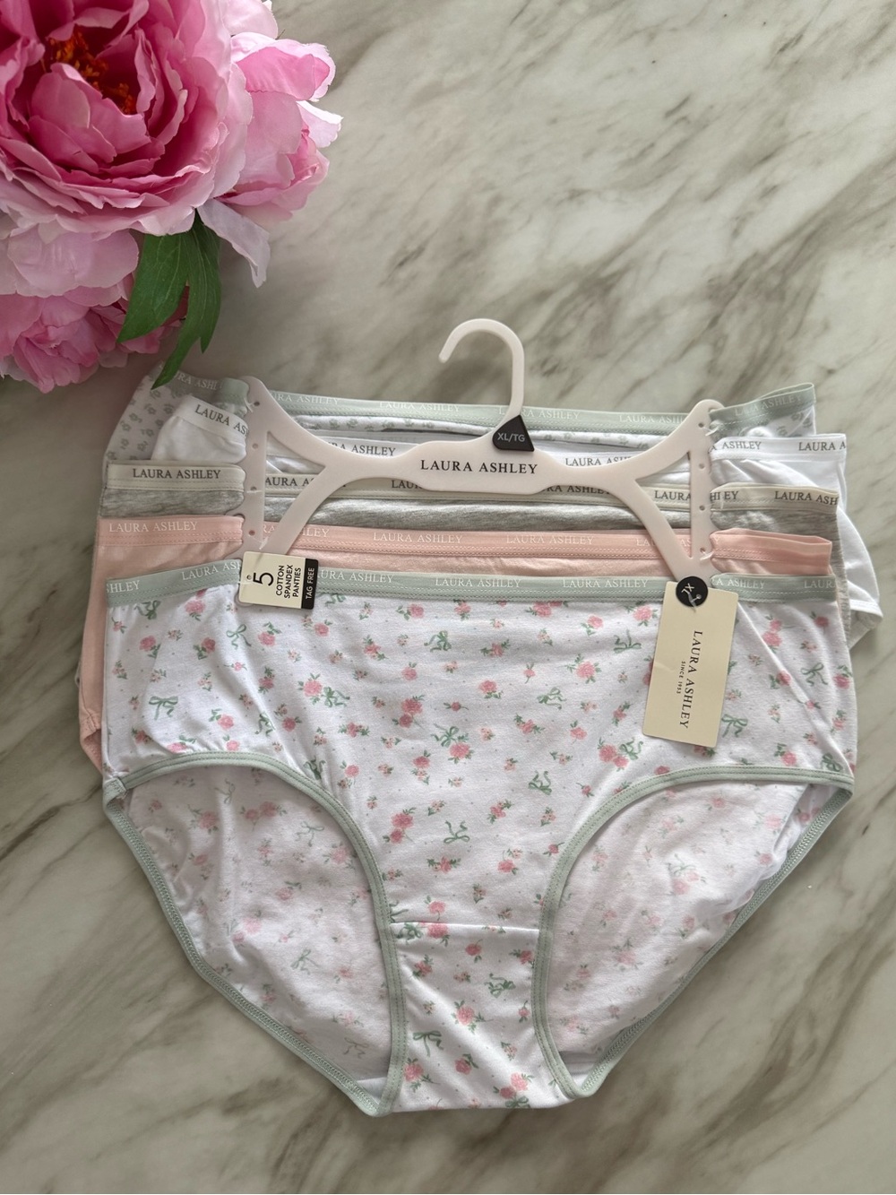 Laura Ashley Women's Floral Bows Cotton Briefs - Pink, Green & White (5-Pack)